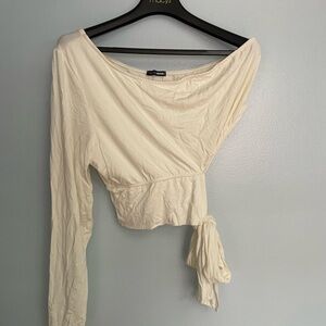 Fashion Nova Cream Asymmetrical Blouse